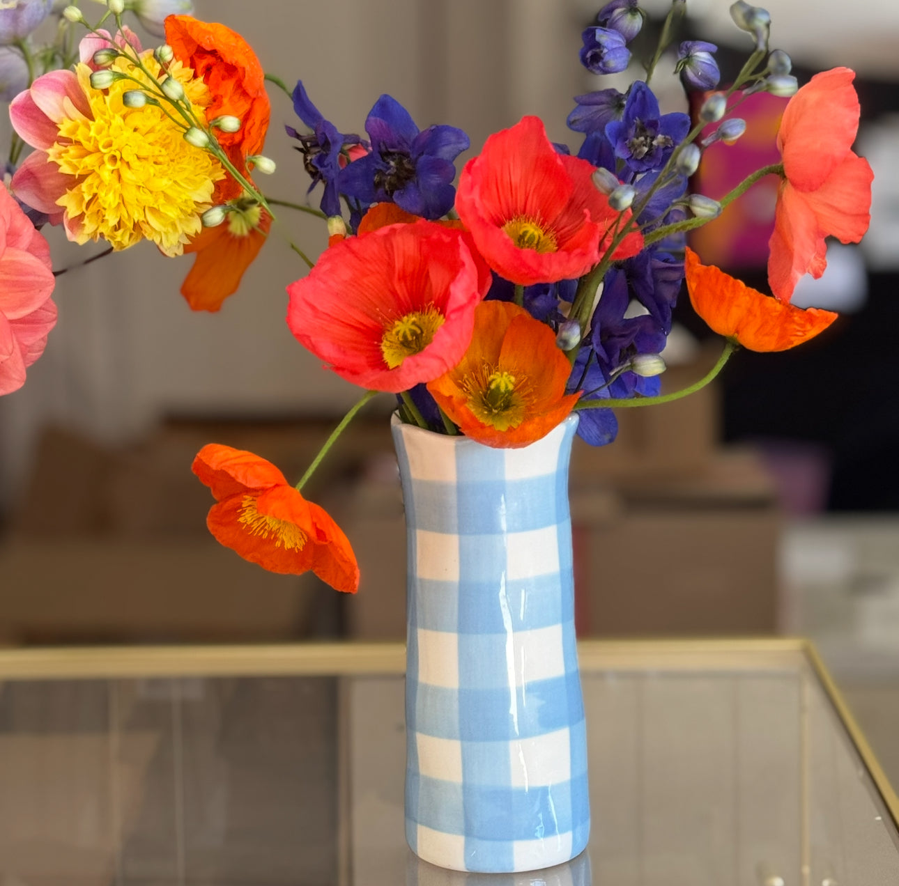 Small Vase - cornflower gingham