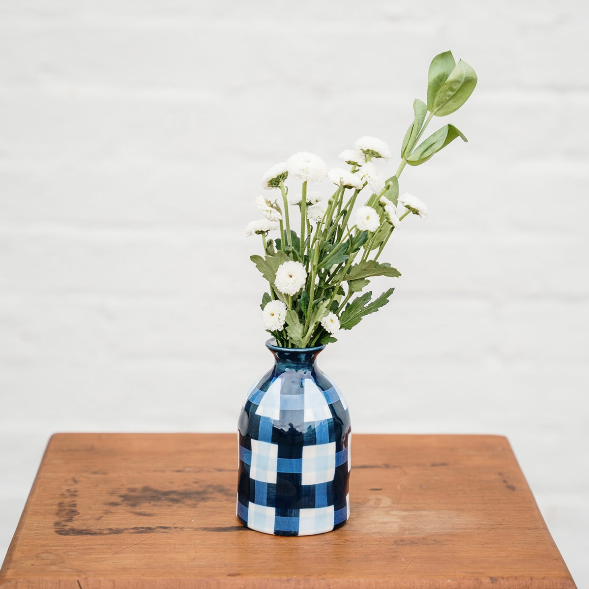 Bud Vase - Navy & Cornflower Gingham