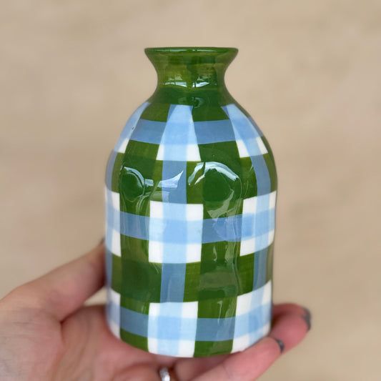 Bud Vase - Emerald & Cornflower Gingham