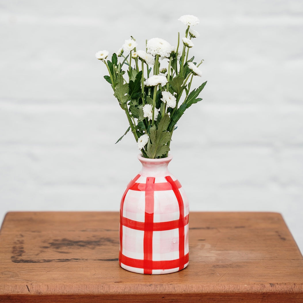 Bud Vase - Pink &amp; Red Gingham