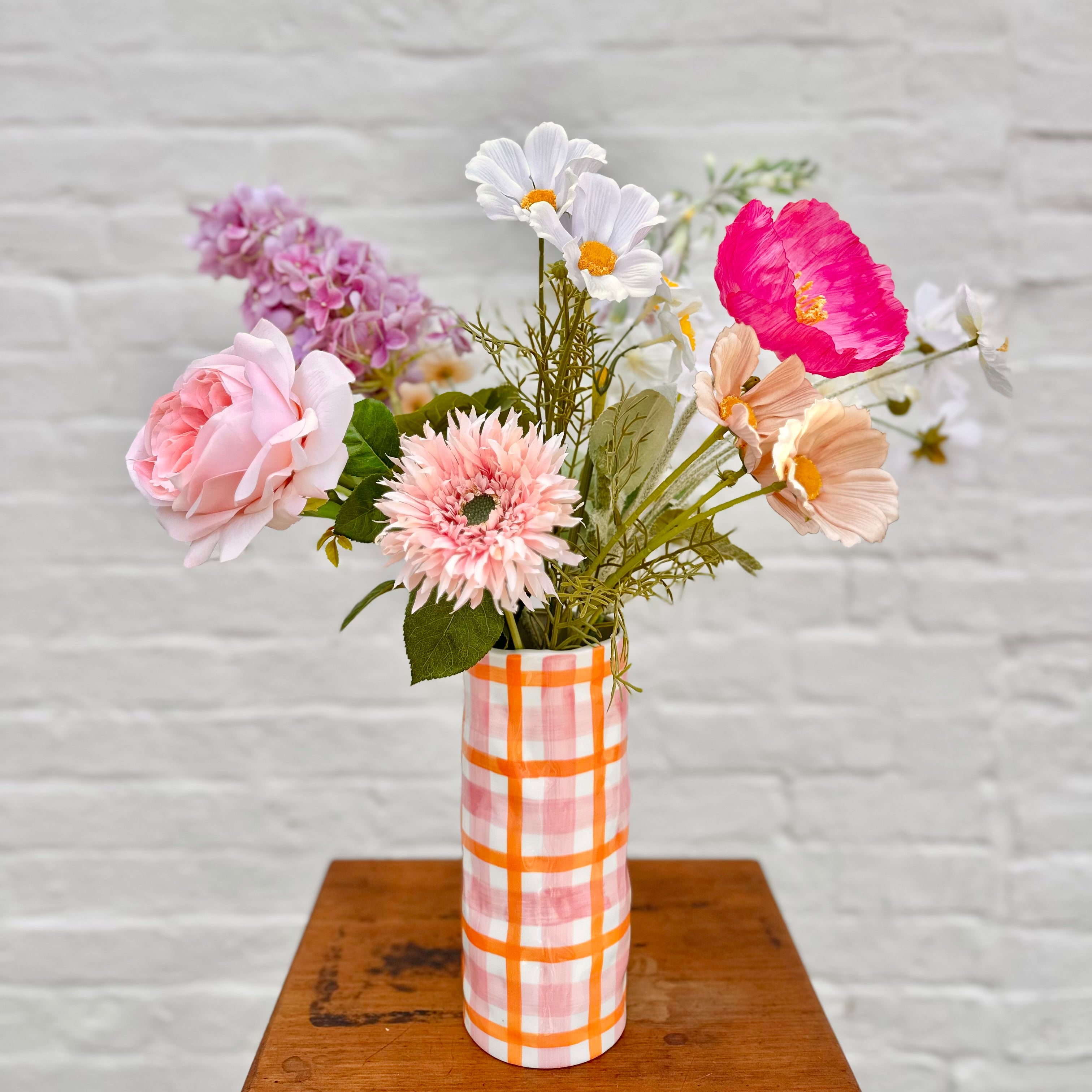 Medium Vase - Pink &amp; Orange Gingham