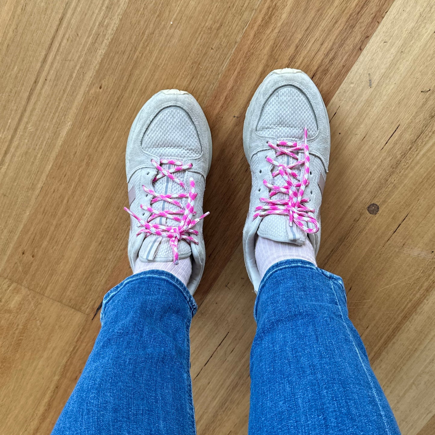 Pink stripe shoelaces