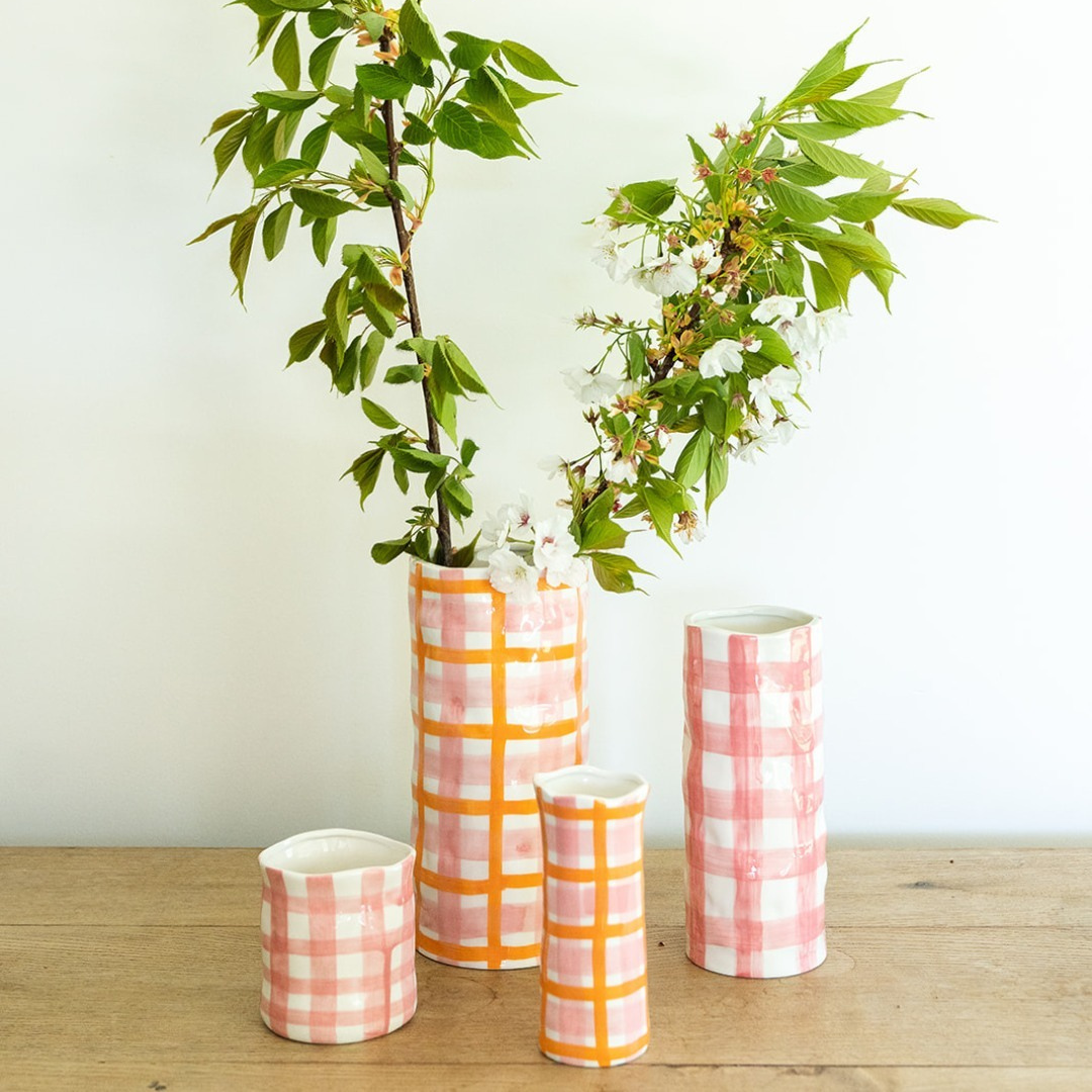 Small Vase - Pink &amp; Orange Gingham