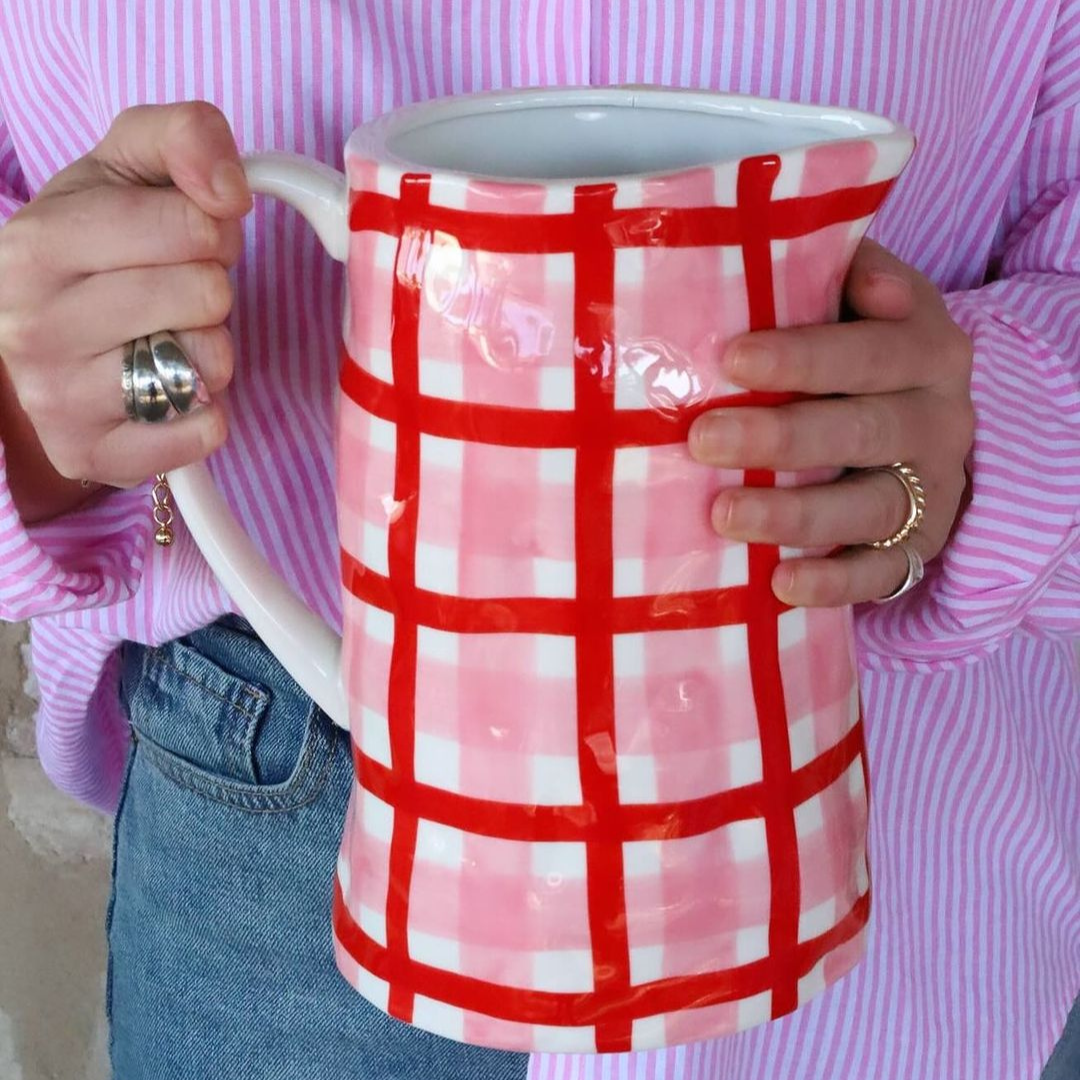 Medium Jug - Rose Pink &amp; Red Gingham