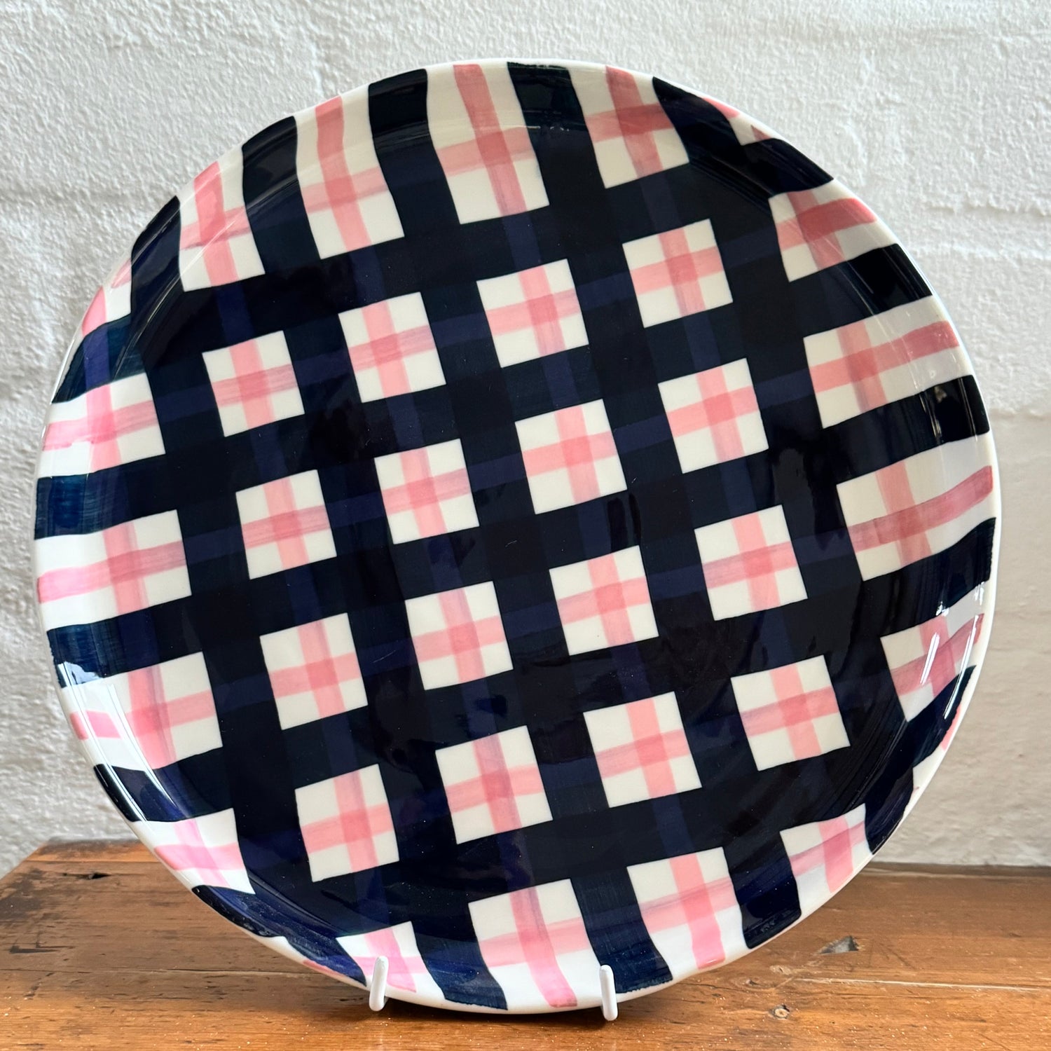 Navy &amp; Pink Gingham Platter