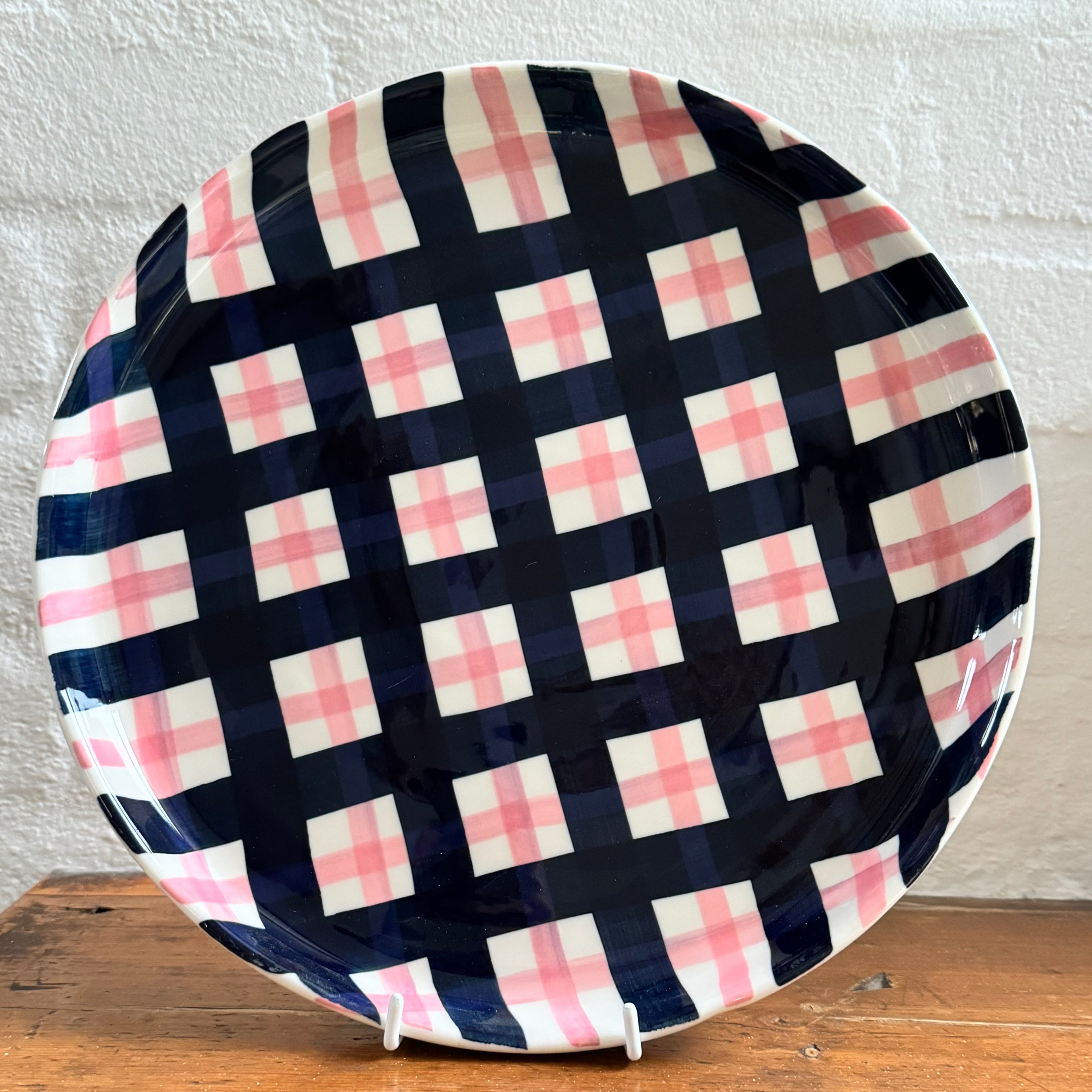 Navy &amp; Pink Gingham Platter