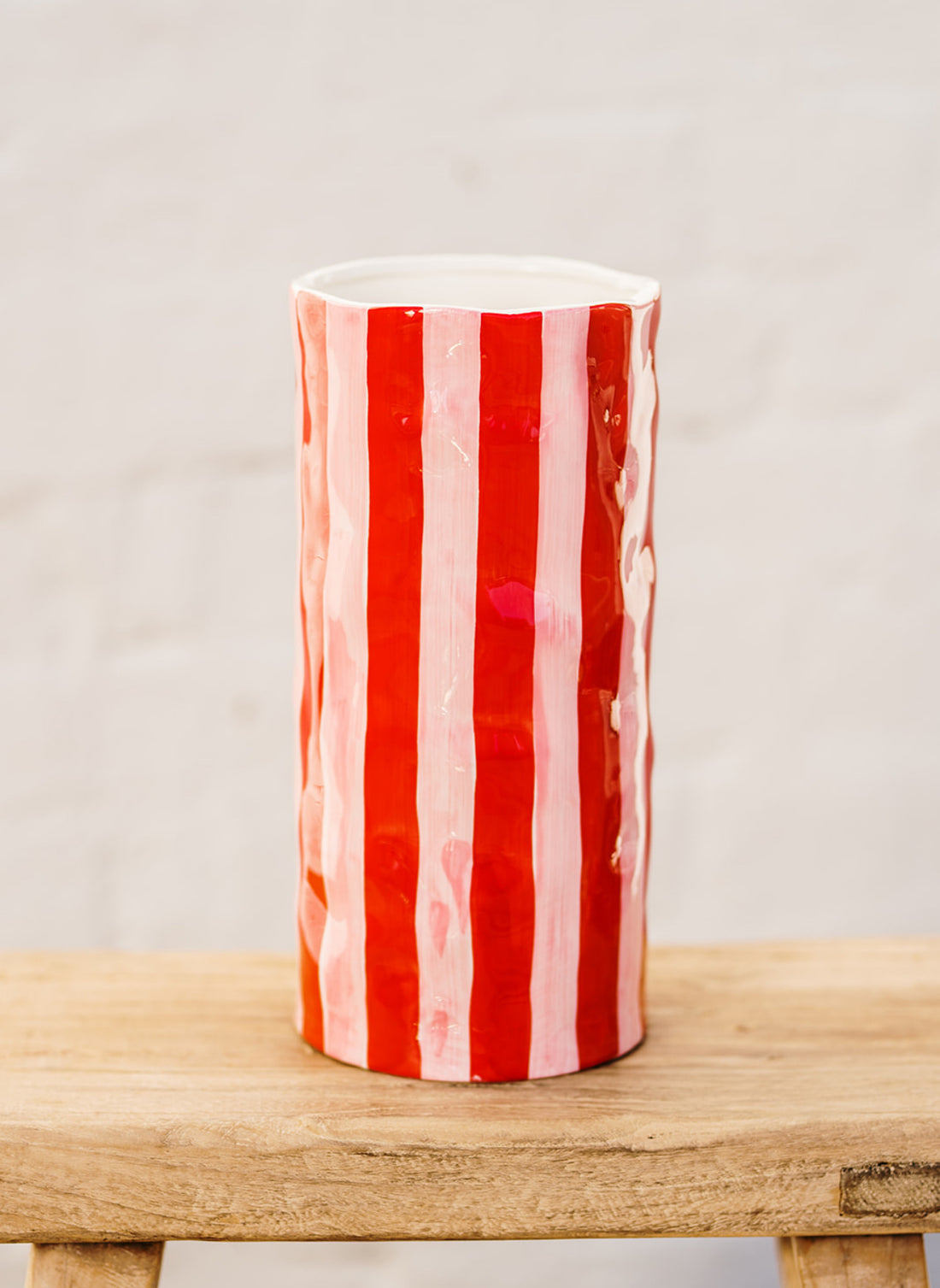 AUGUST PREORDER Large Vase - Red &amp; Pink Stripe