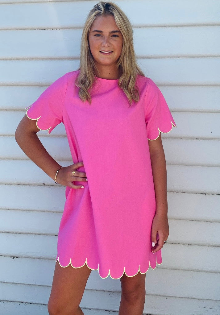 Womens Scallop Dress - Pink &amp; green