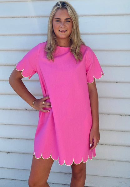 Womens Scallop Dress - Pink &amp; green