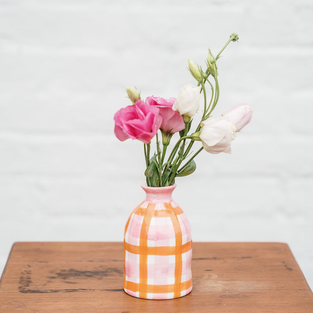 Bud Vase - Pink &amp; Orange Gingham