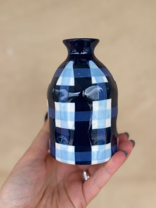 Bud Vase - Navy & Cornflower Gingham