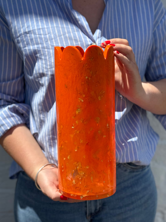 Large Resin Scallop Vase - Orange