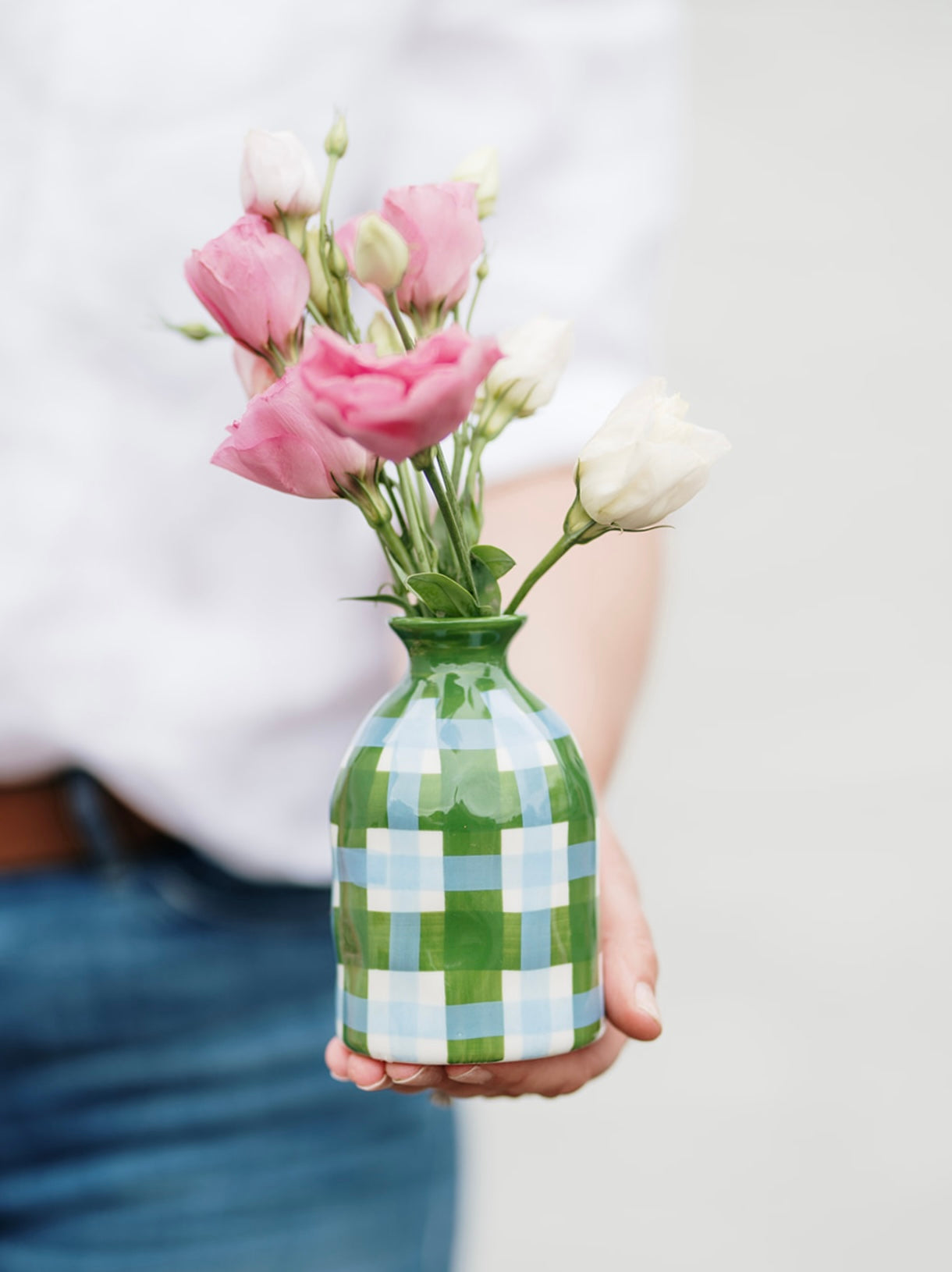 Bud Vase - Emerald &amp; Cornflower Gingham