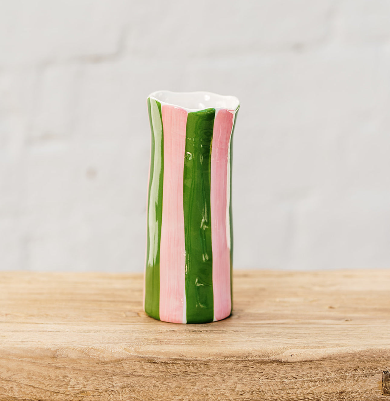 Small Dark Green & Pink Stripe Vase