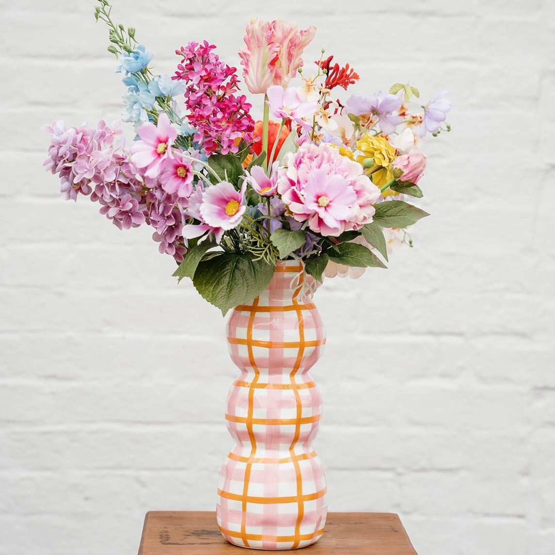 3 tier Vase - Pink &amp; Orange Gingham