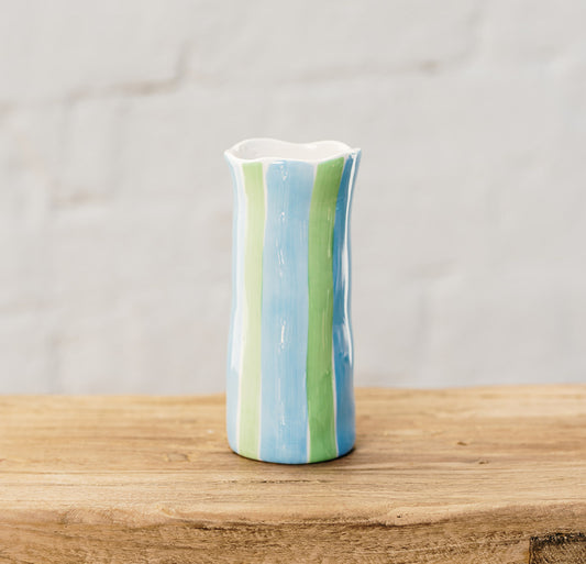 Small Cornflower Blue & Green Stripe Vase