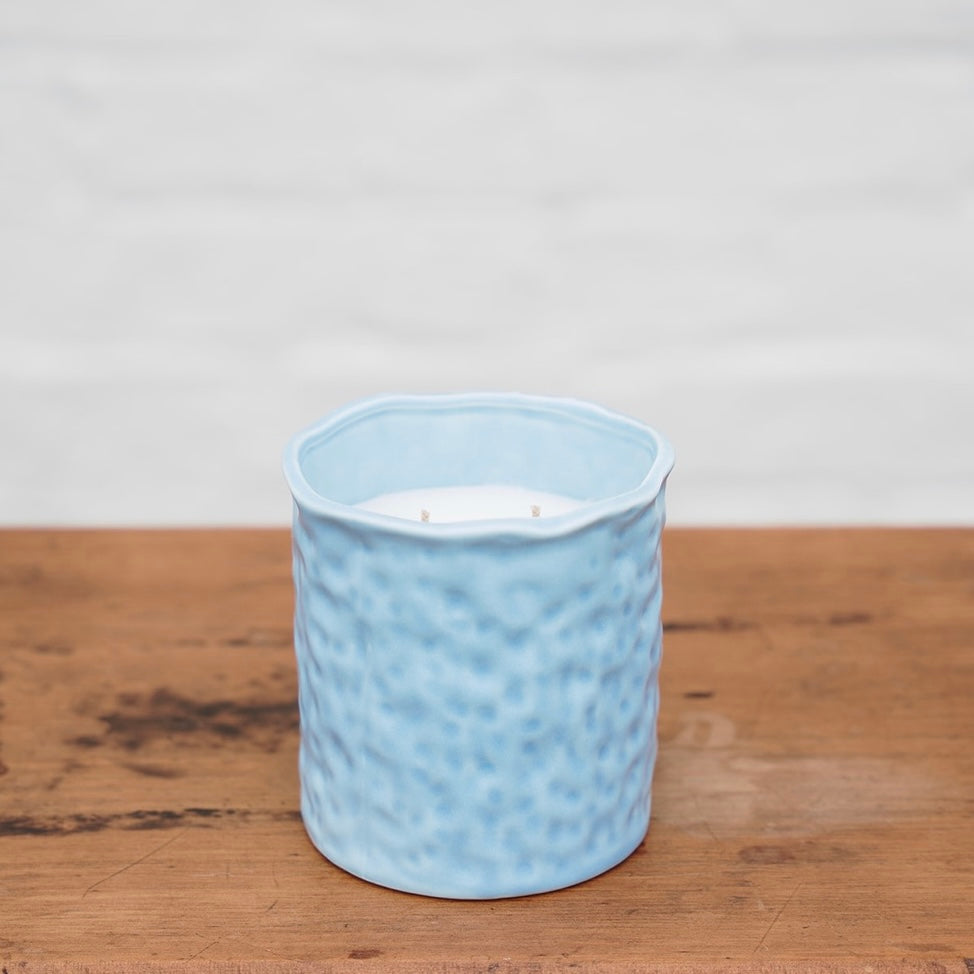 Large Iris &amp; English Rose Candle - Blue Textured Jar