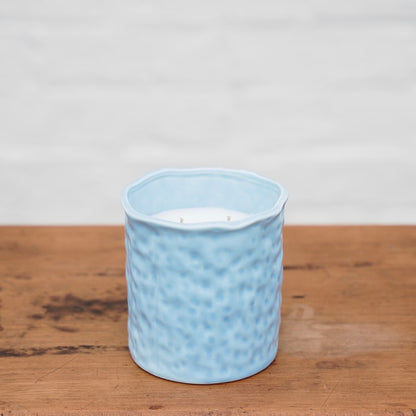 Large Iris &amp; English Rose Candle - Blue Textured Jar