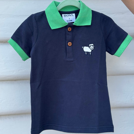 Navy & Green Sheep Polo Shirt