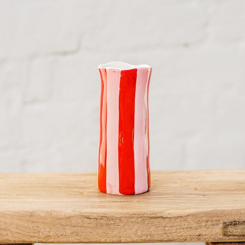 AUGUST PREORDER Small Red &amp; Pink Stripe Vase