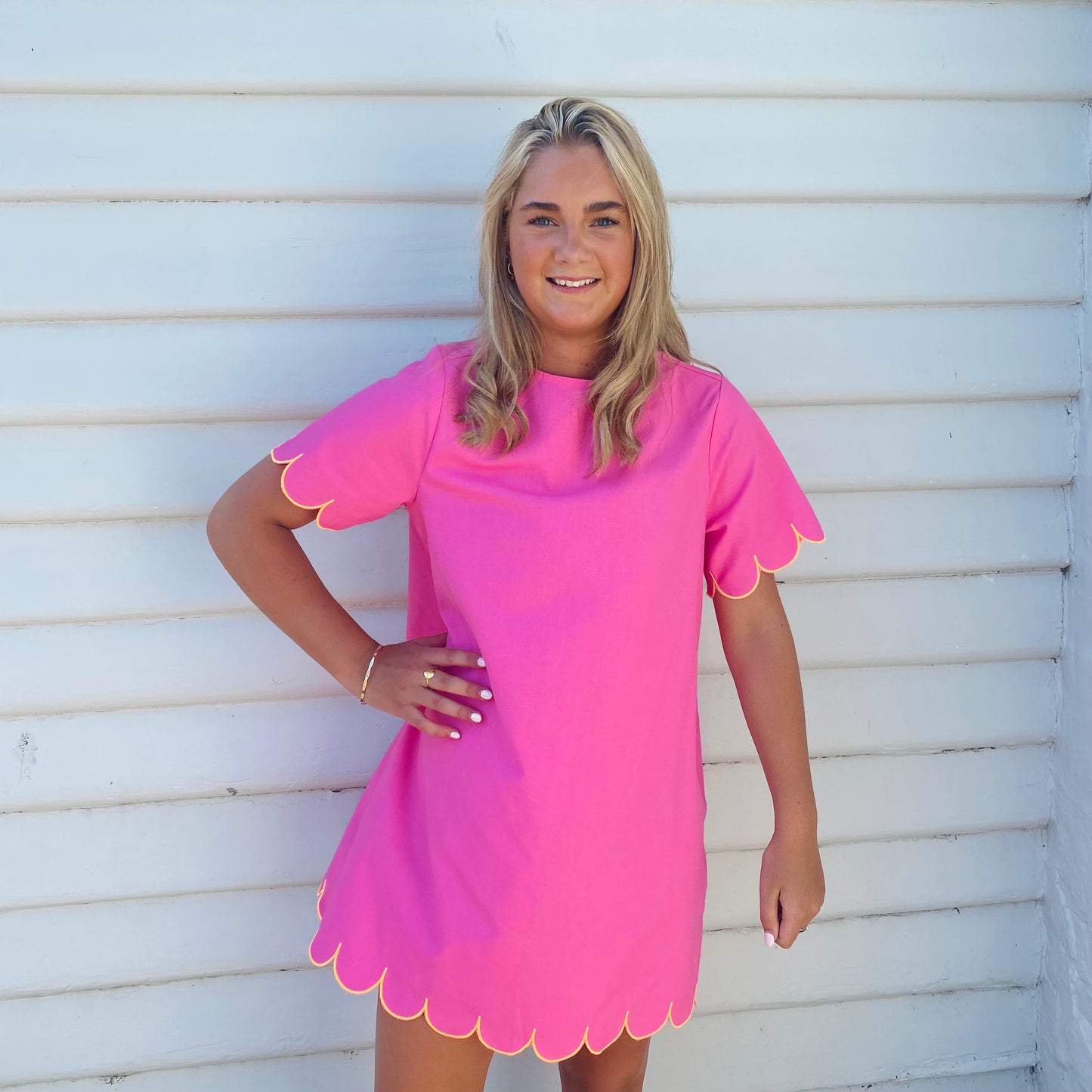 Women's Scallop Dress - Pink & Orange