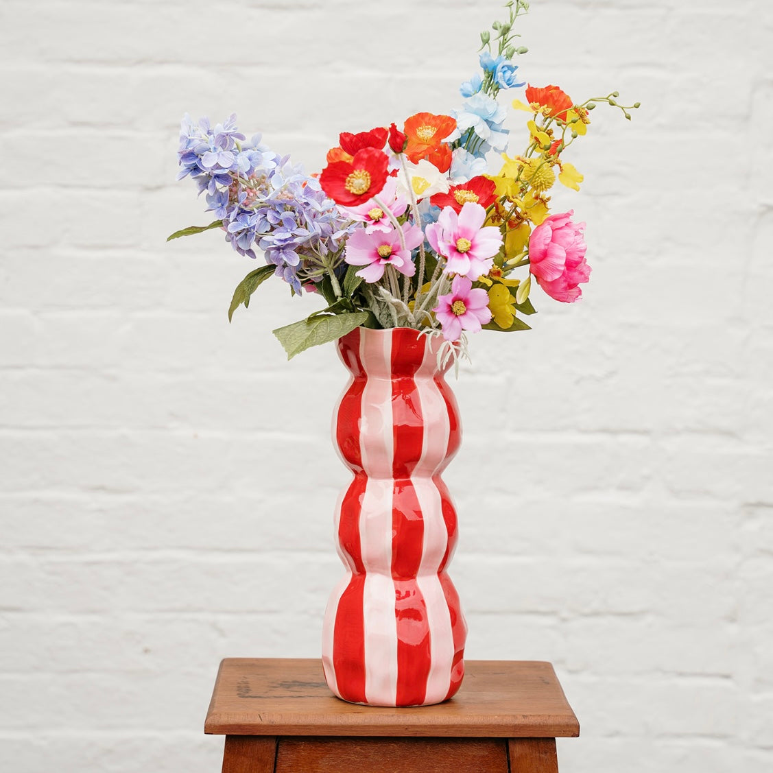 3 tier Vase - Red &amp; Pink Stripe