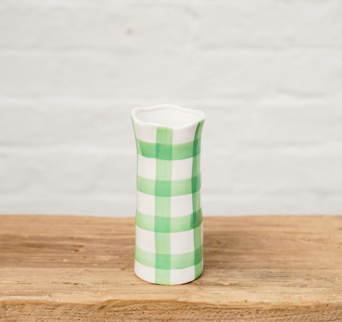 Mint Gingham Small Ceramic Vase Online