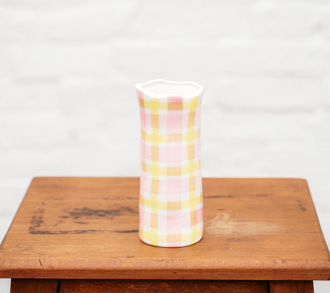 Small Vase - Pink &amp; Yellow Gingham