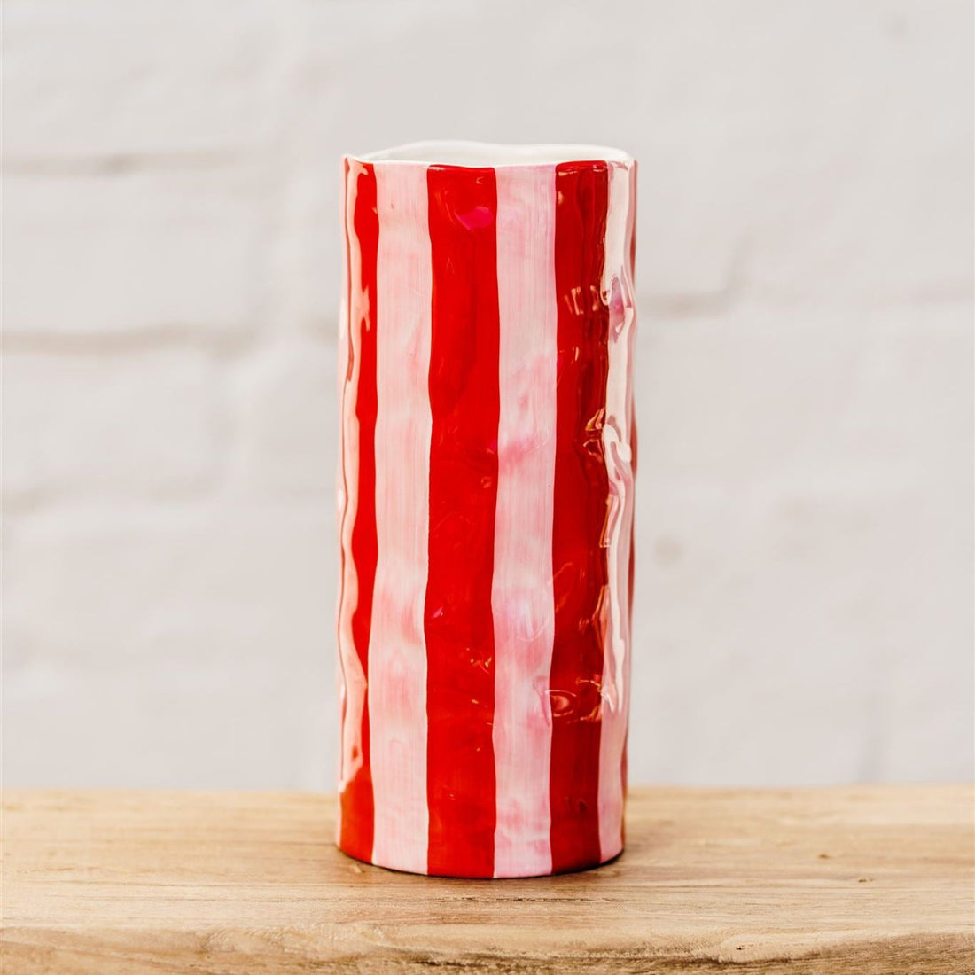 AUGUST PREORDER Medium Vase - Red &amp; Pink Stripe