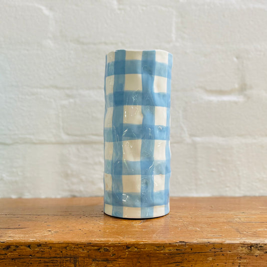 Medium Vase - Cornflower Blue Gingham