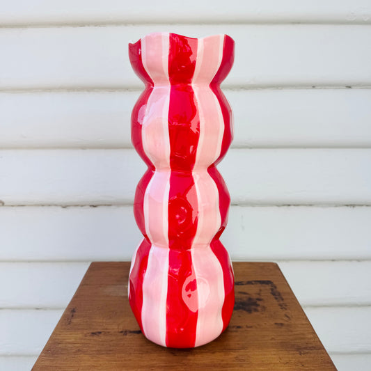 3 tier Vase - Red & Pink Stripe