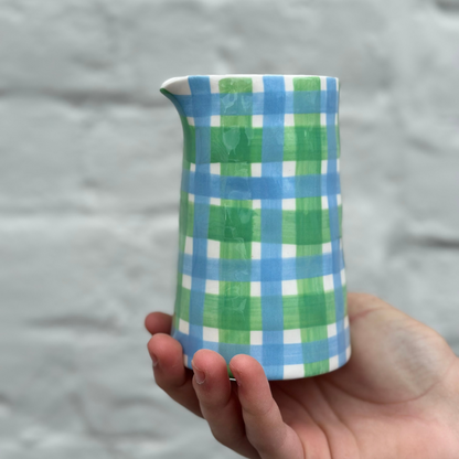 Milk Jug - Blue &amp; Green Gingham