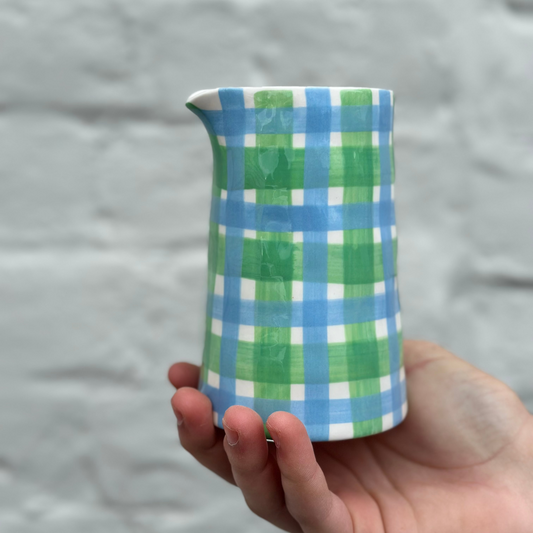 Milk Jug - Blue & Green Gingham