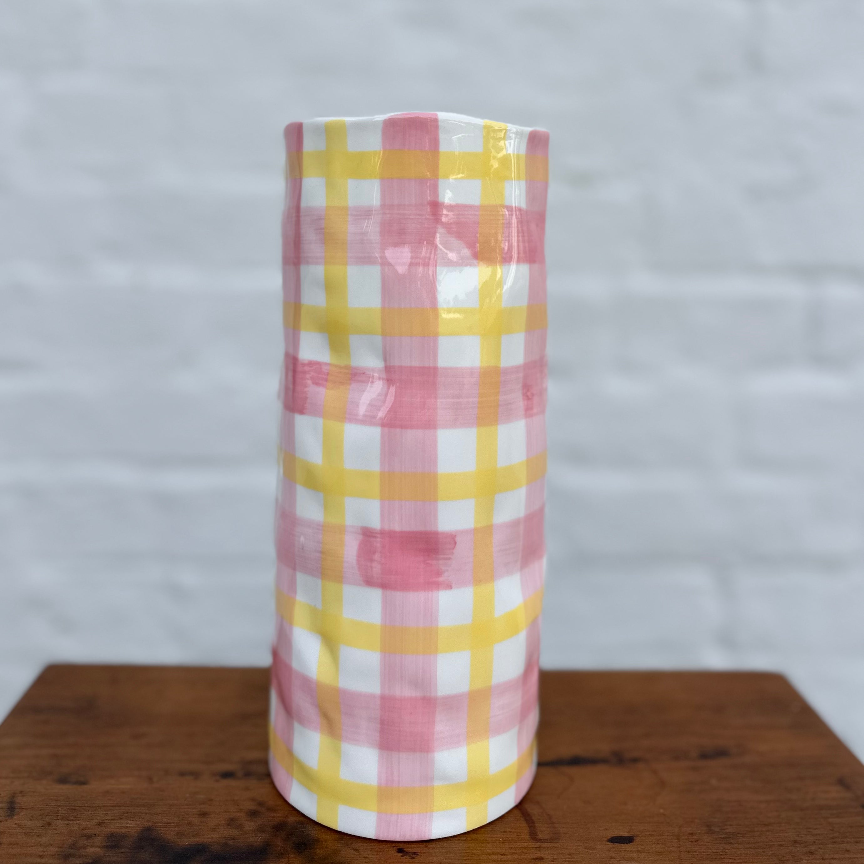 Medium Vase - Pink &amp; Yellow Gingham
