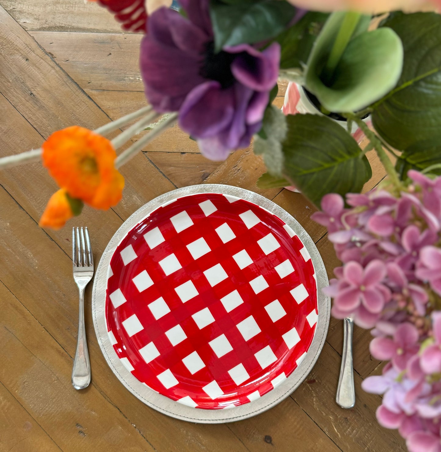 Red Gingham Dinner Plate - 4 pack