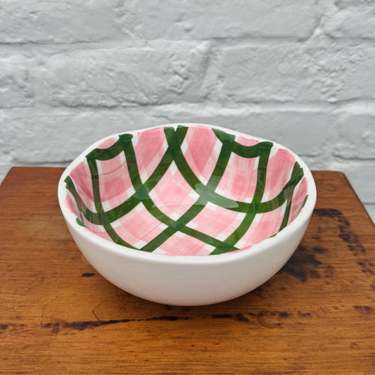 Medium Bowl - Dark Green and Pink Gingham