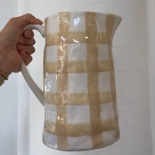 Beige Gingham Medium Jug