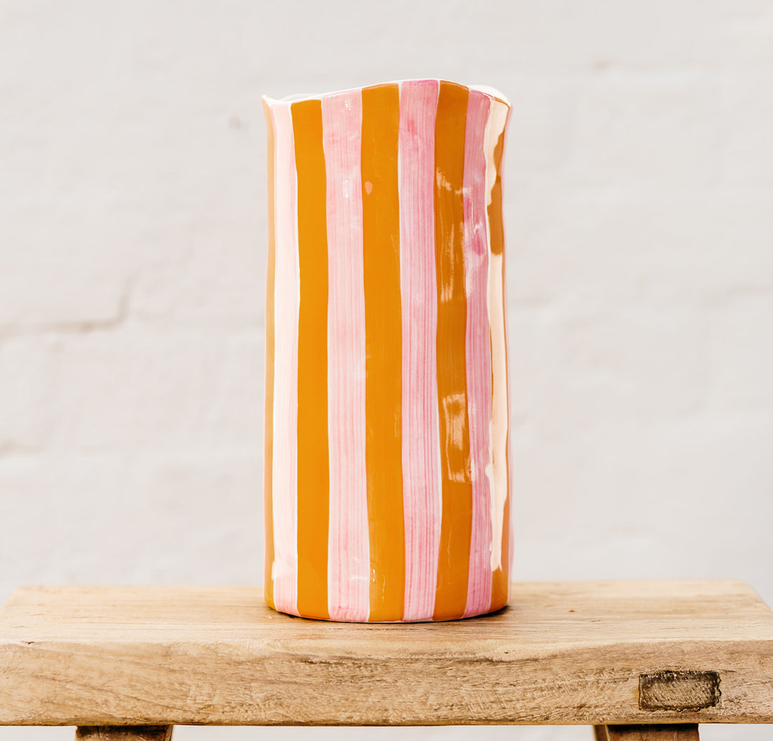 AUGUST PREORDER Large Vase - Pink &amp; Orange Stripe