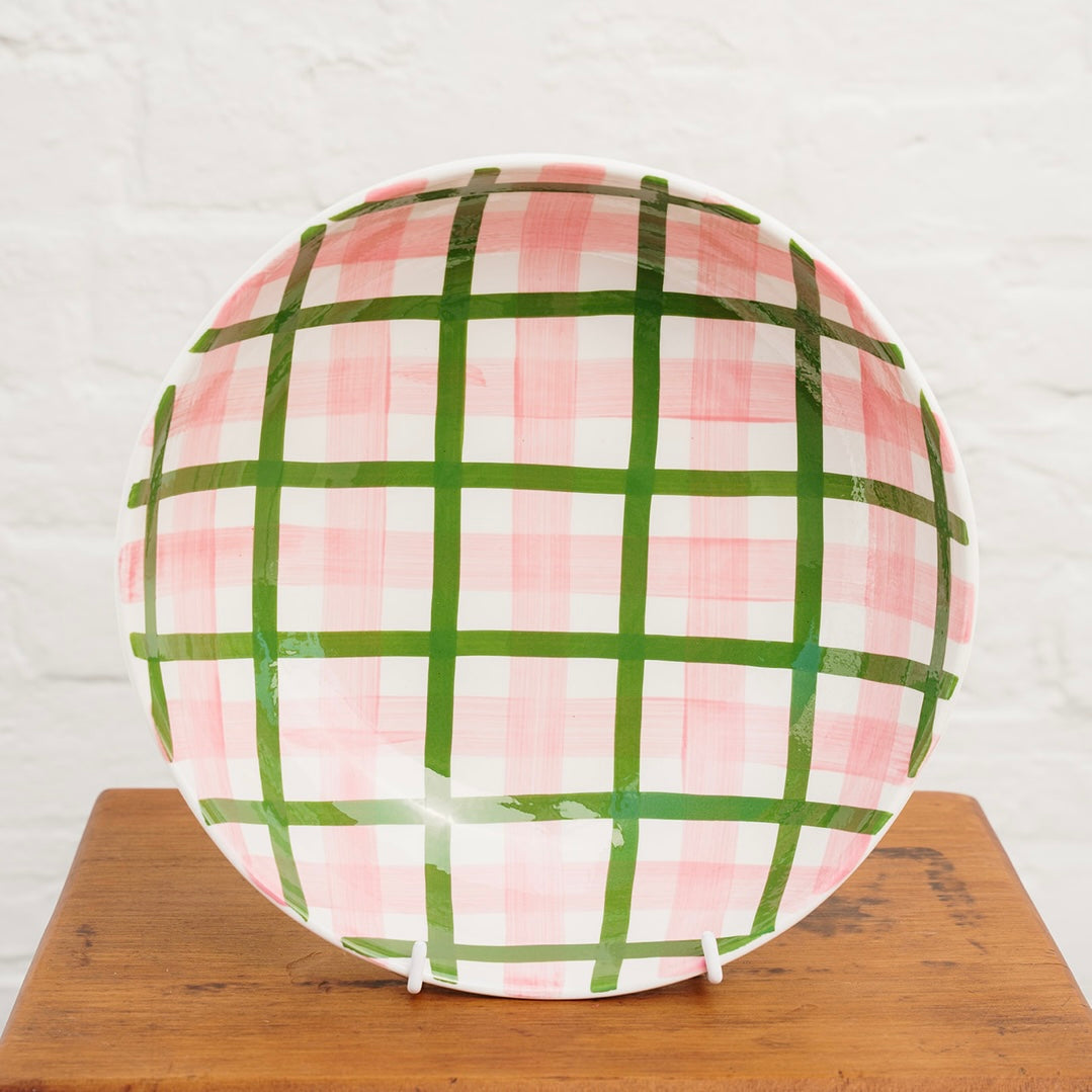Salad Bowl - Pink &amp; Dark Green Gingham