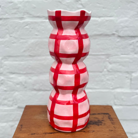 3 tier Vase - Pink with Red Gingham