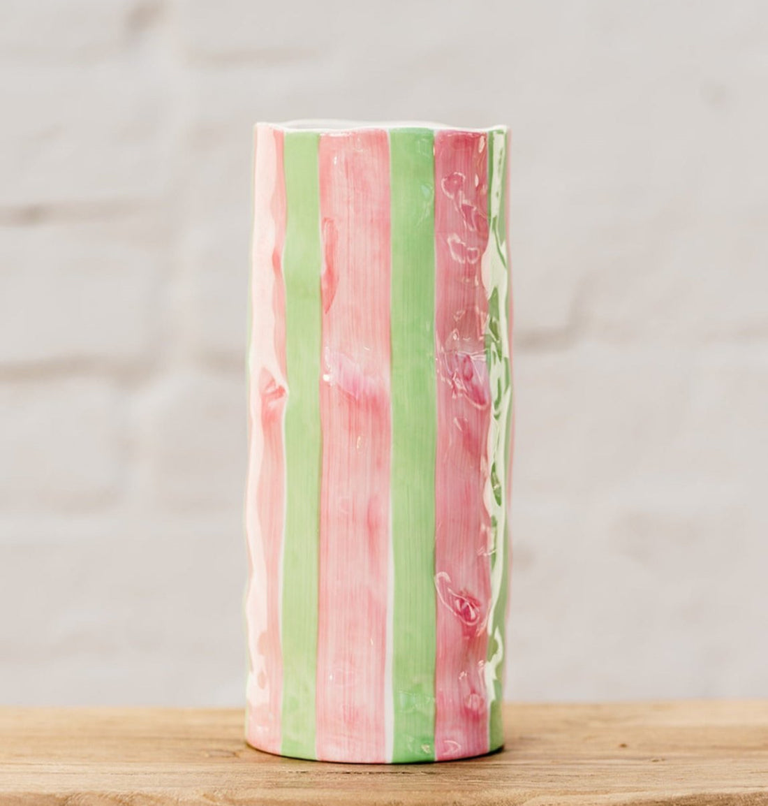 AUGUST PREORDER Large Vase - Pink &amp; Mint Green Stripe