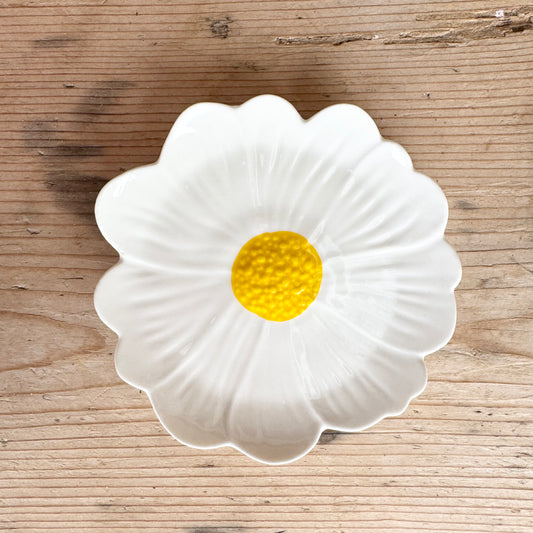 Flower Trinket Dish - White with Yellow Centre