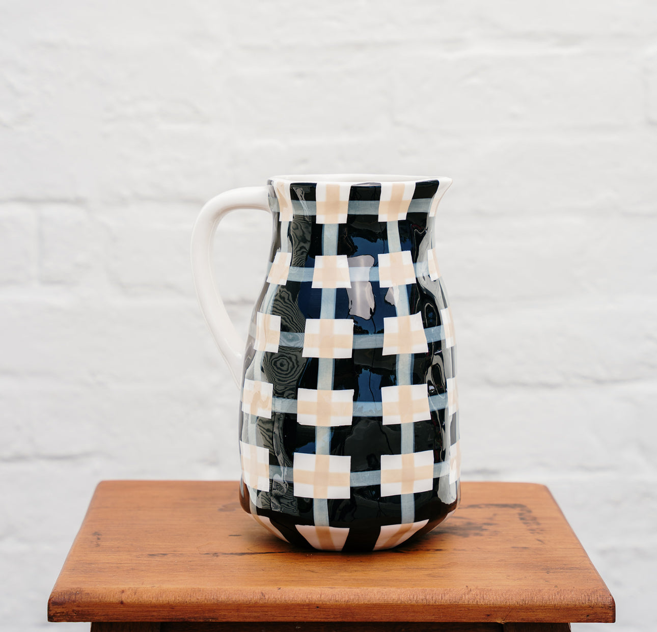 Large Jug -  Black & Beige Gingham