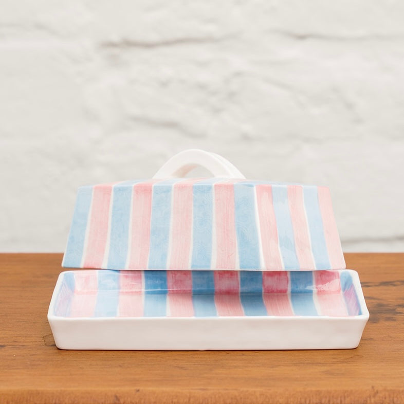 Butter Dish - Blue & Pink Stripe