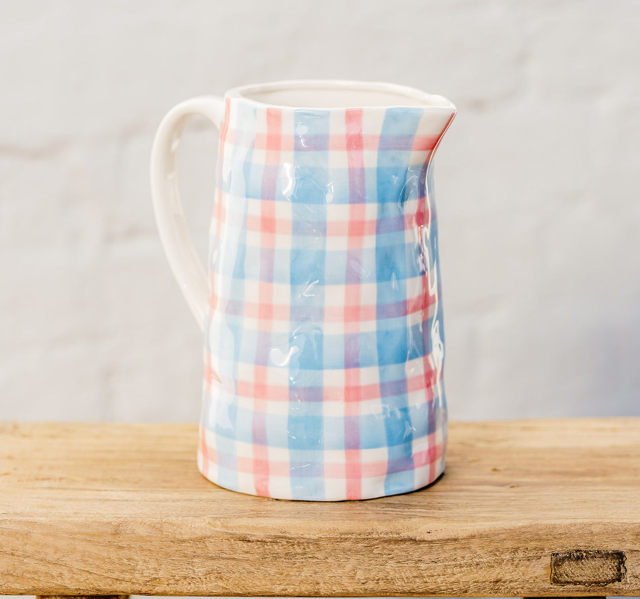 Medium Jug - Cornflower Blue & Rose Pink Gingham