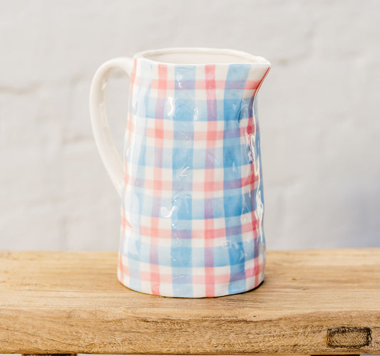 Medium Jug - Cornflower Blue & Rose Pink Gingham