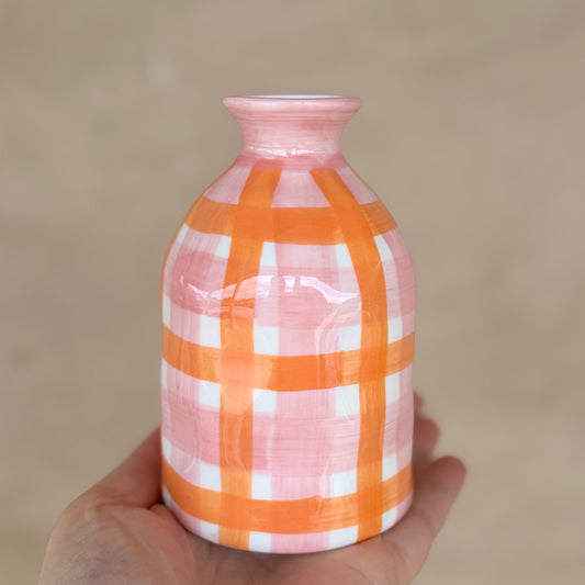 Bud Vase - Pink & Orange Gingham