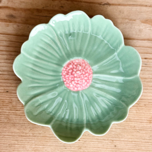 Flower Trinket Dish - Green with Pink Centre