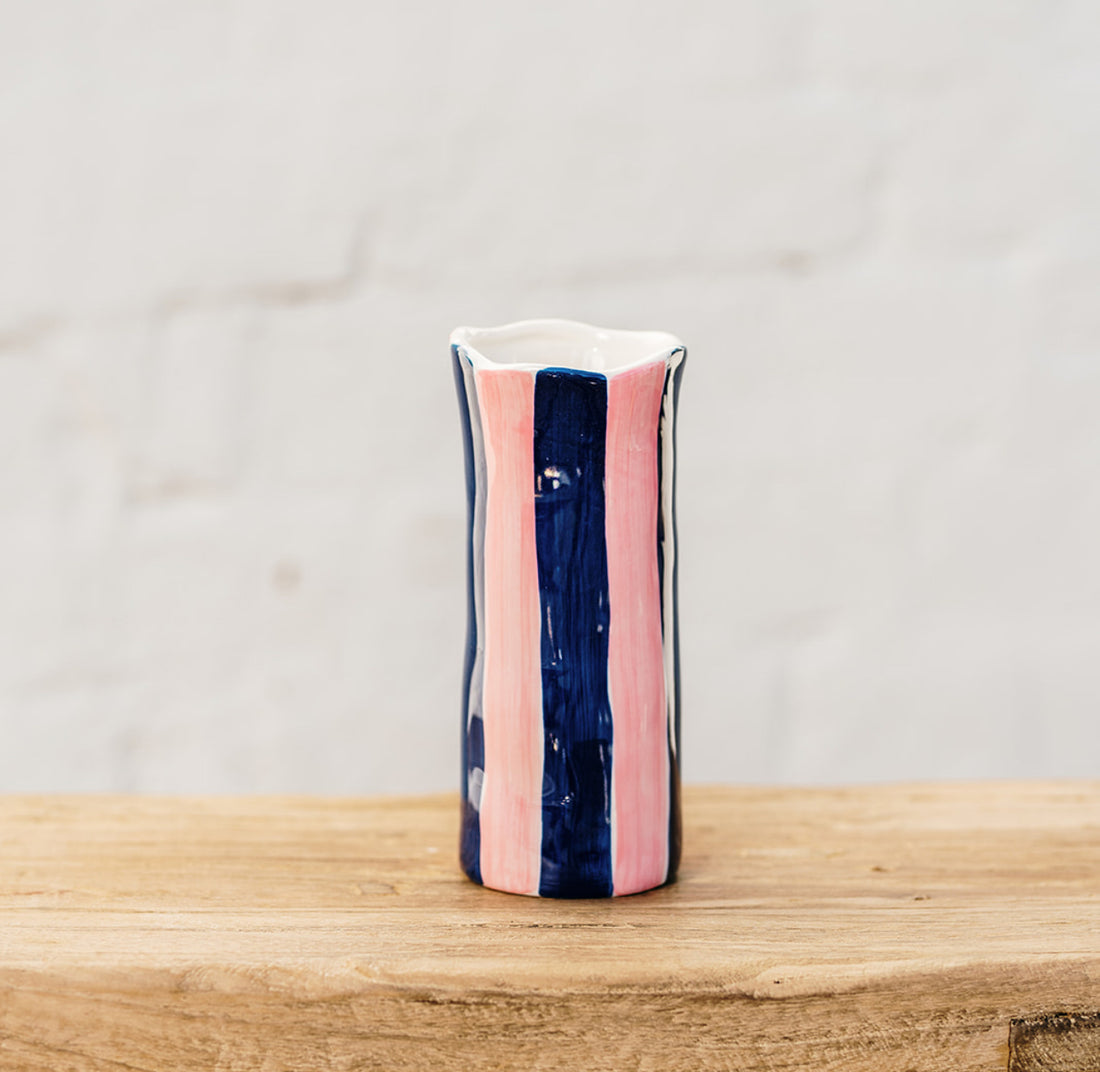 AUGUST PREORDER Small Vase - Navy &amp; Pink Stripe