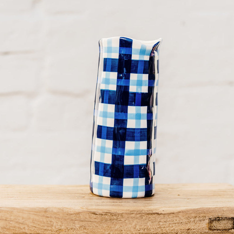 Large Vase - Navy &amp; Cornflower Blue Gingham